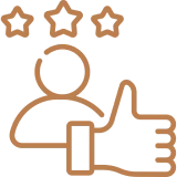 Person with stars and thumbs-up icon